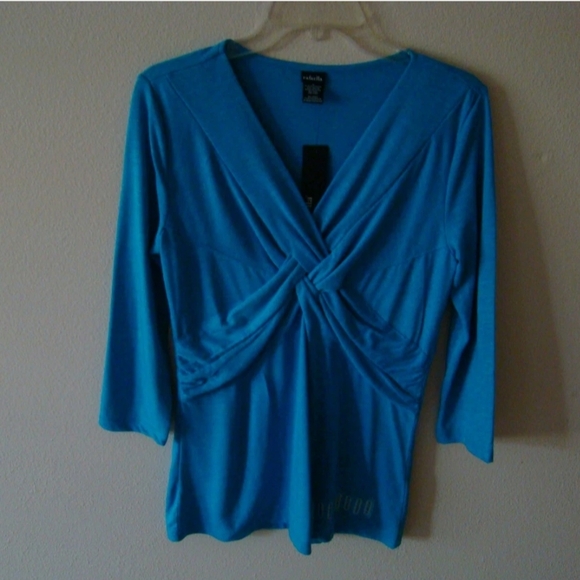 Casual Teal Blue Women's Crossover Tunic Top - Picture 1 of 4